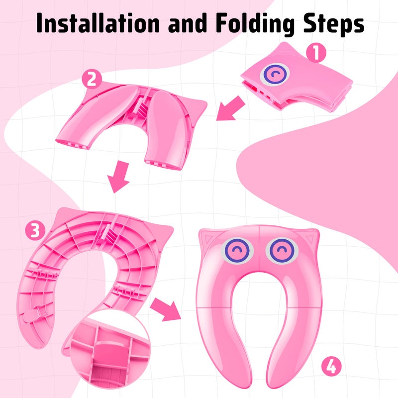 Maliton Portable Potty Seat for Toddler Travel - Foldable Non-Slip Potty Training Toilet Seat Cover for Girls, Baby Kids with Drawstring Bag (Pink Owl) - Image 4